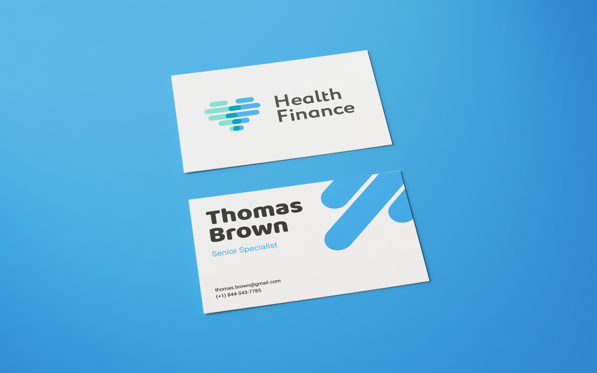 Business cards for health finance fintech startup samples.