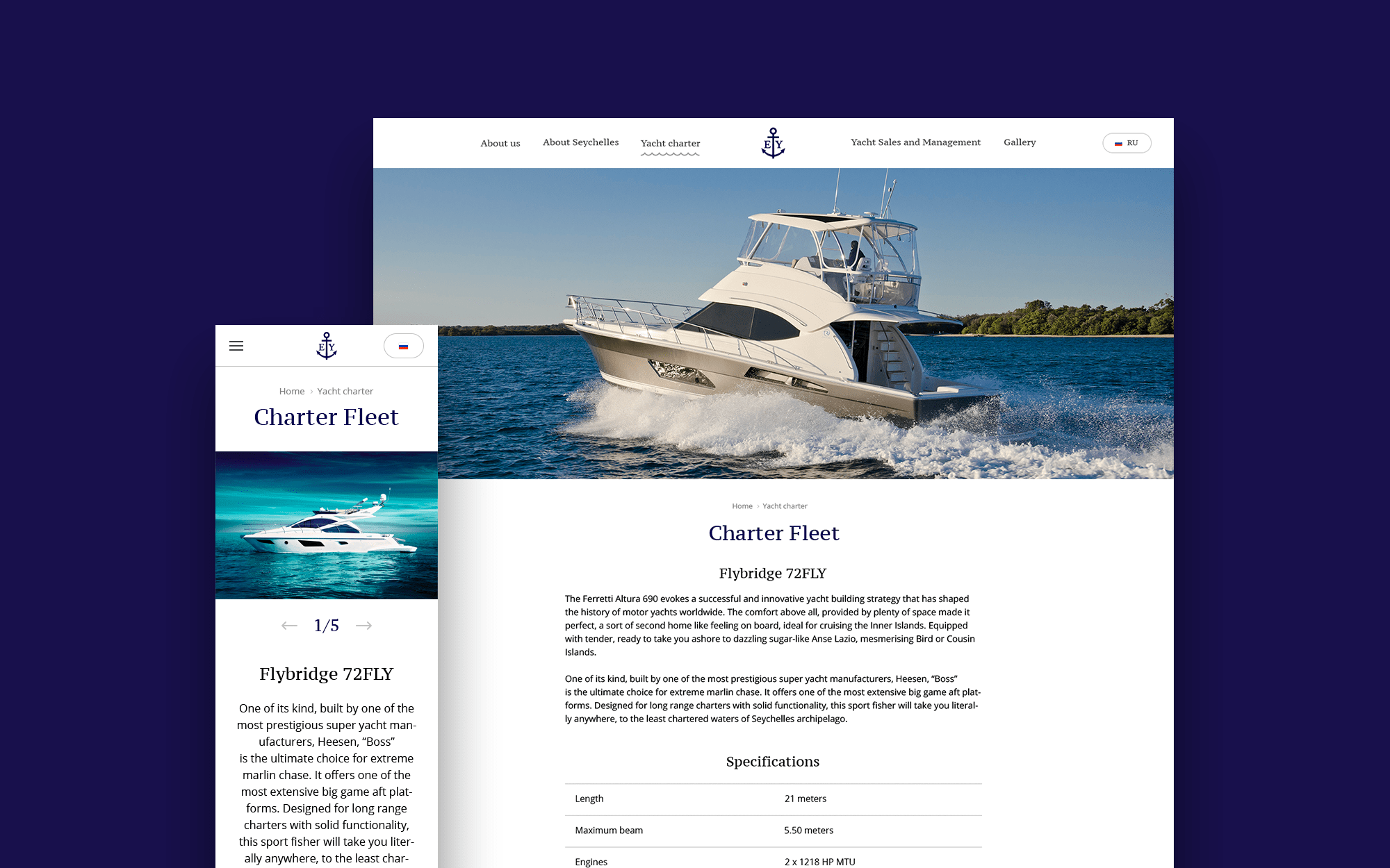 Responsive yachting web-site